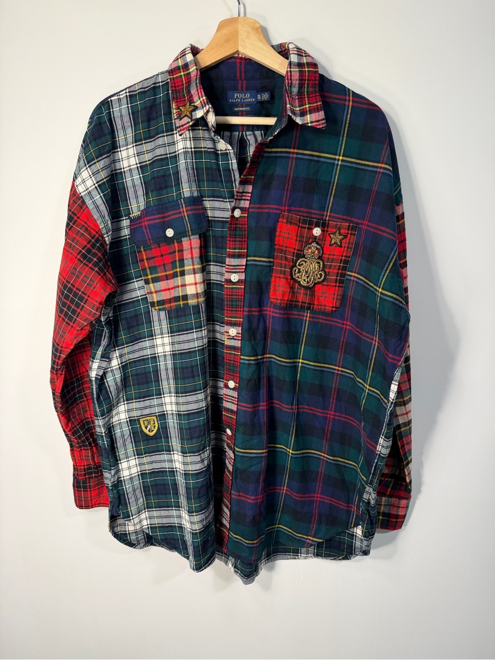 Ralph Lauren Multi-Plaid Patchwork Button-Down Shirt - Red Green Blue